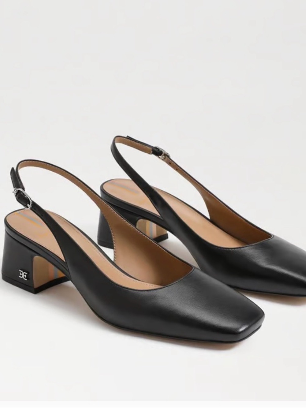 Sam Edelman Terra Black Leather Slingback Block Heel Pumps